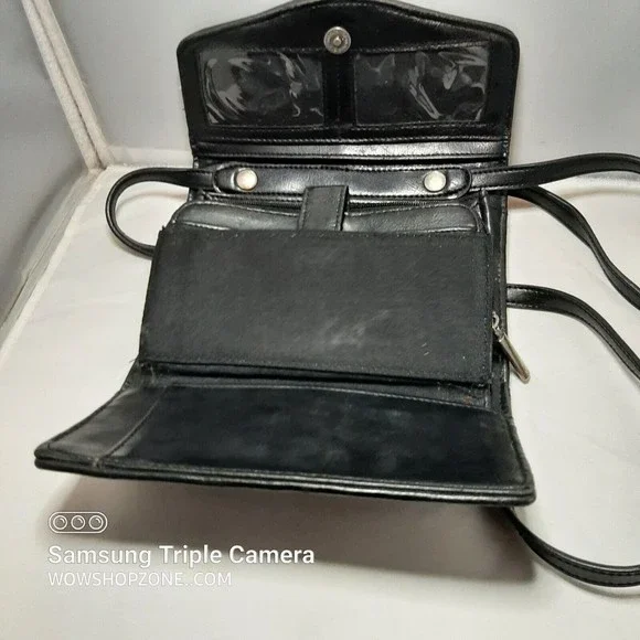 Bueno Black Crossbody Wallet Purse Shoulder Bag Tigers Eye Embossed Gator Croc - Picture 10 of 12